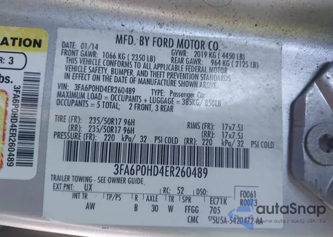 2014 Ford Fusion Se z USA, uszkodzony, nr VIN 3FA6P0HD4ER260489